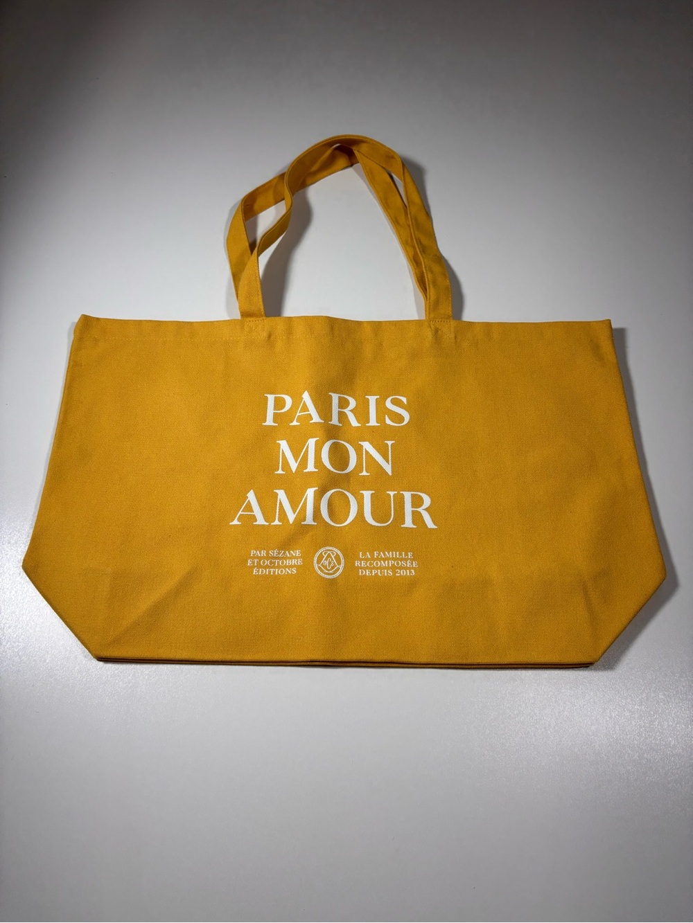 Sézane Paris Mon Amour Canvas Tote Bag Mustard Yellow Limited Edition